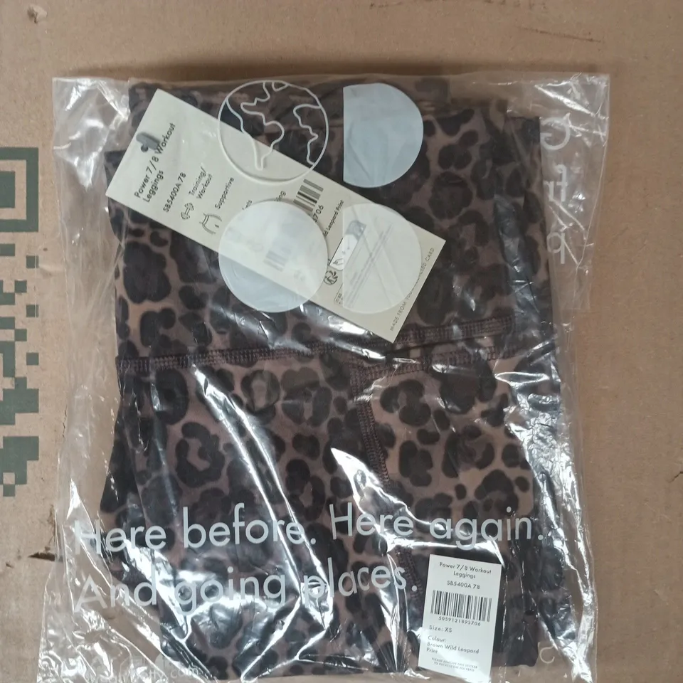 BAGGED SWEATY BETTY POWER 7/8 WORKOUT LEGGINGS IN BROWN WILD LEOPARD PRINT SIZE XS
