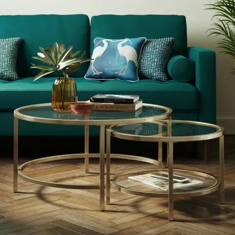 BOXED GLASS COFFEE NEST OF TABLES AMBER (1 BOX)