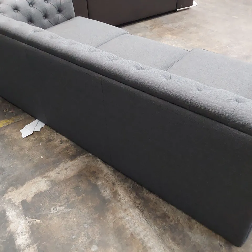 DESIGNER GREY FABRIC 3 SEATER CHESTERFIELD SOFA