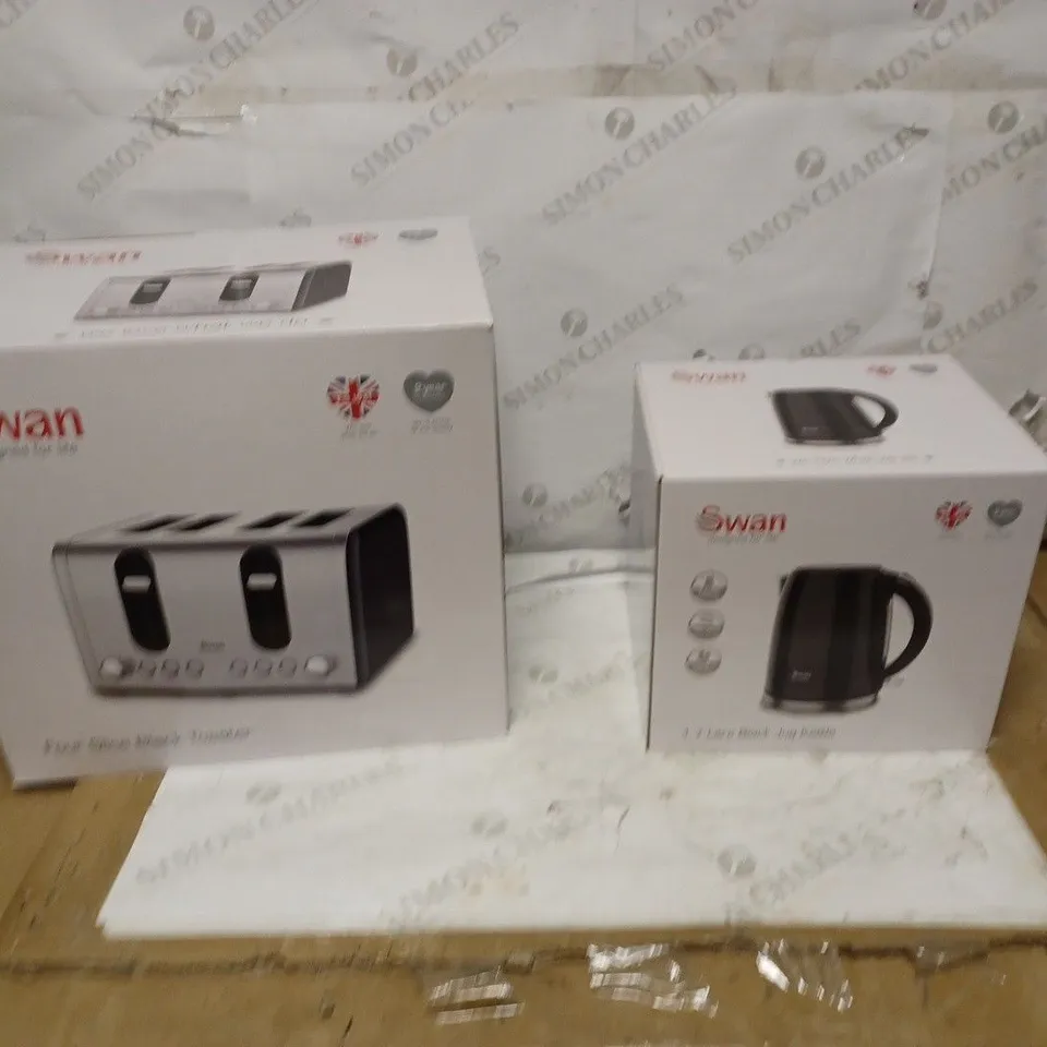 SWAN KETTLE & TOASTER 4-SLICE TWIN PACK - BLACK RRP £49