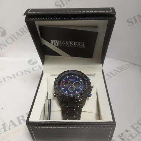 BOXED BARKERS OF KENSINGTON MEGA SPORT BLUE DIAL WATCH