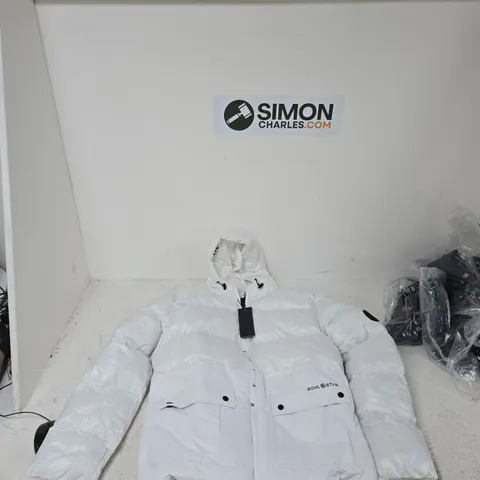 SOUL STAR ENGLAND WHITE PADDED HOODED JACKET, STYLE MJ EMBANKMENT 22, UK L (L/G)