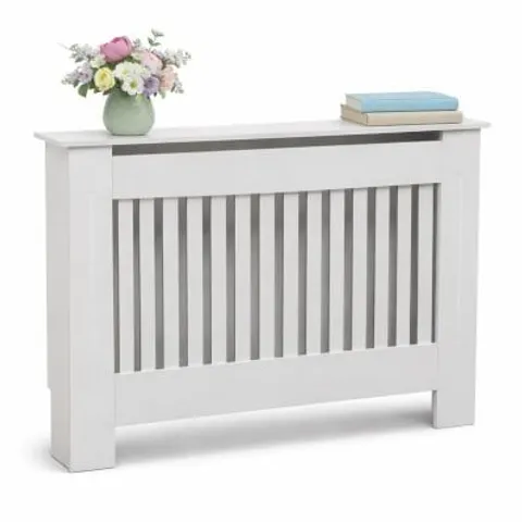 BOXED 4740 MEDIUM WHITE WOODEN SLATTED GRILL RADIATOR COVER MDF CABINE