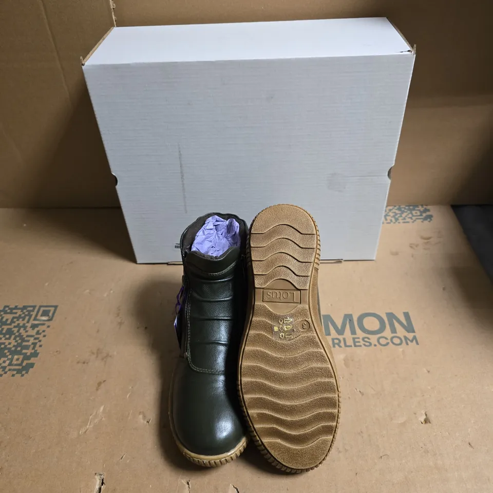 LOTUS GREEN LEATHER ANKLE BOOT WITH SIDE ZIP - UK SIZE 3