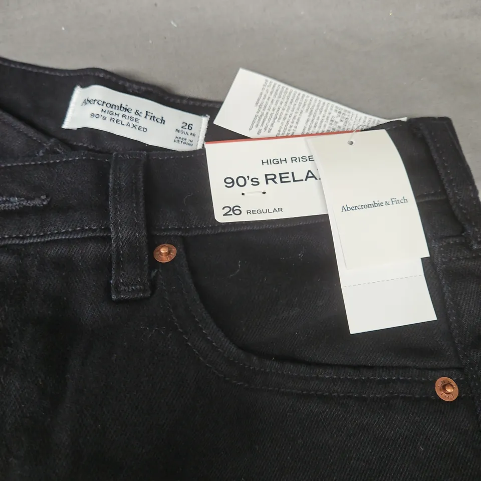 ABERCROMBIE & FITCH HIGH RISE JEANS – 90S RELAXED FIT, BLACK DENIM, WAIST 26 