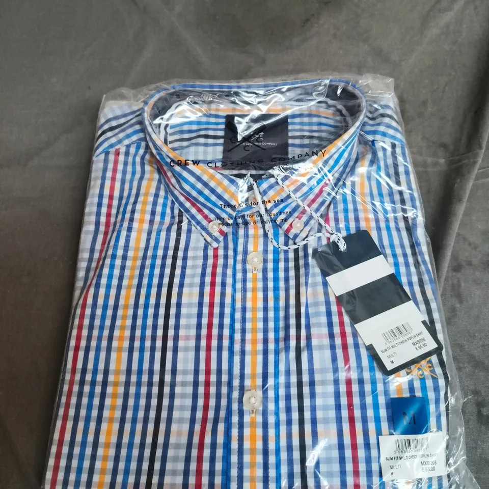 CREW CLOTHING COMPANY SLIM FIT MULTI-CHECK POPLIN SHIRT – UK MEDIUM (M)