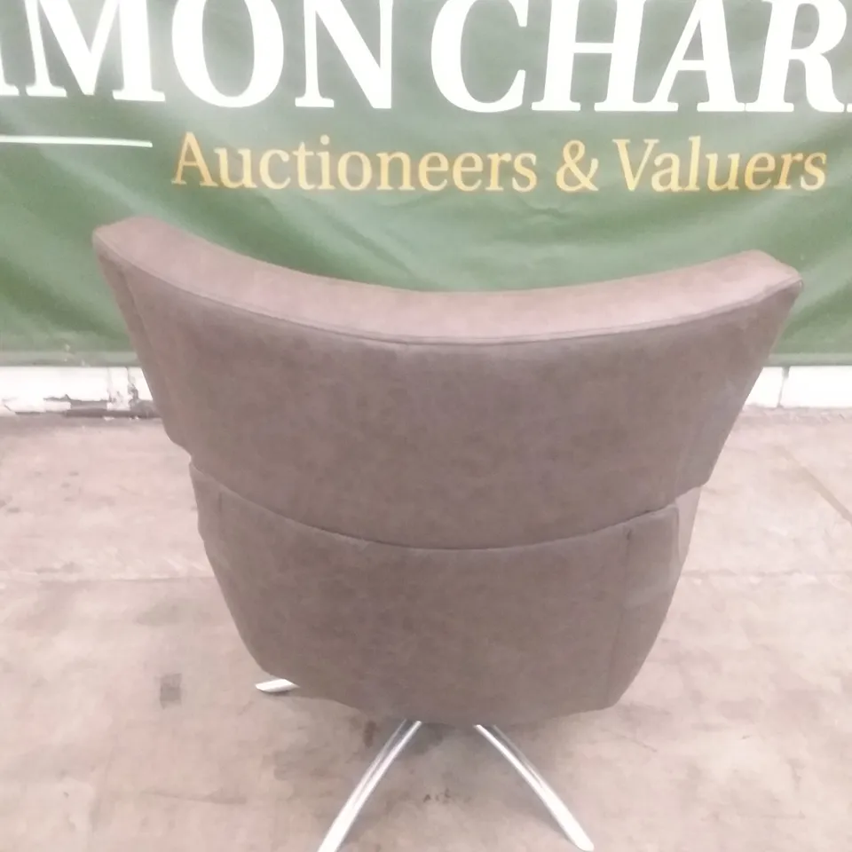 QUALITY BRITISH DESIGNER LOUNGE CO. JACOB SWIVEL CHAIR GREY LEATHER
