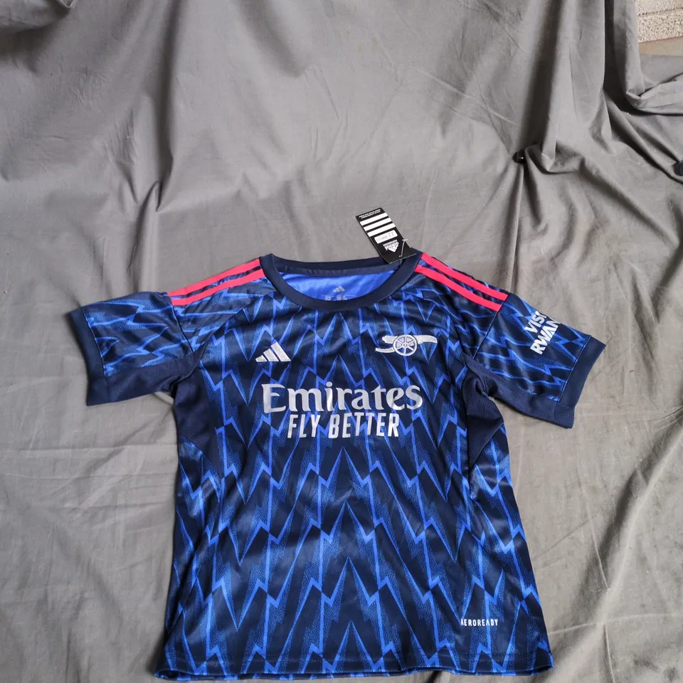 ADIDAS ARSENAL FC FOOTBALL SHIRT – BLUE ZIGZAG, EMIRATES FLY BETTER, UK 22 KIDS