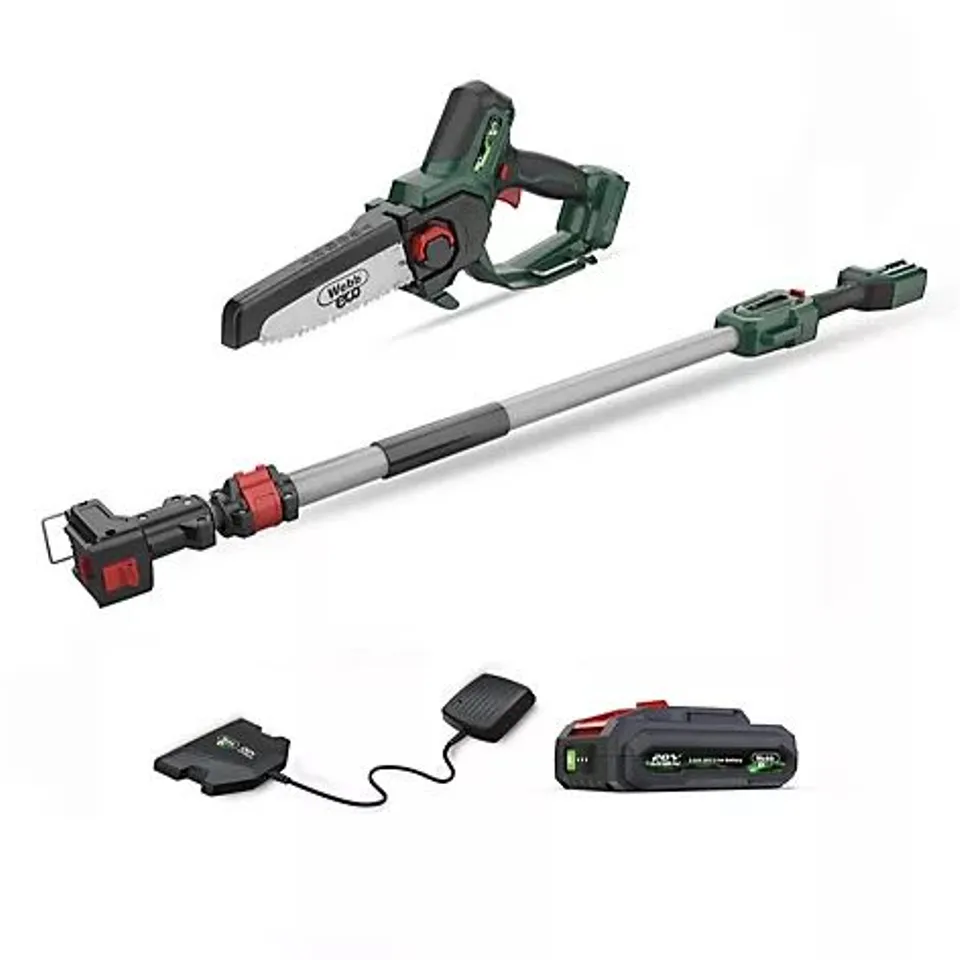 WEBB 20V CORDLESS 15CM PRUNING SAW TRIMMER WITH EXTENSION