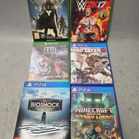 6 X ASSORTED VIDEOS GAMES TO INCLUDE, BIOSHOCK, DESTINY, MINECRAFT ETC 
