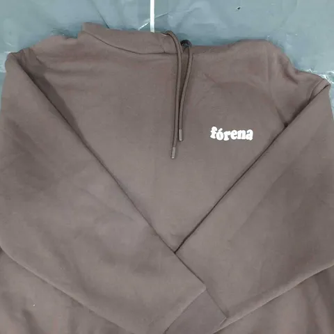 FÓRENA LONG SLEEVE ALL-OVER HOODIE IN BROWN SIZE SMALL