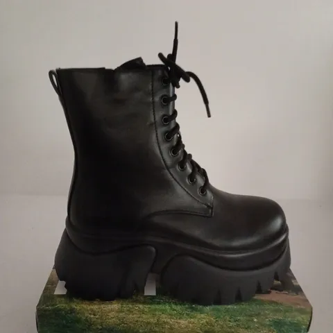 BOXD PAIR OF KOI RANCOR VILUN BLACK LACE-UP BOOTS, UK SIZE 6