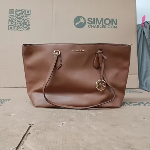 Michael Kors Brown Leather Tote Bag with Logo Charm