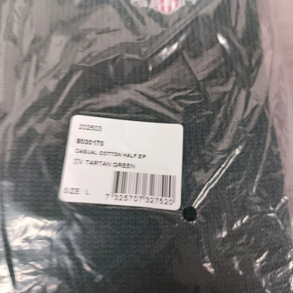 GANT CASUAL COTTON HALF ZIP PULLOVER - TARTAN GREEN - SIZE L