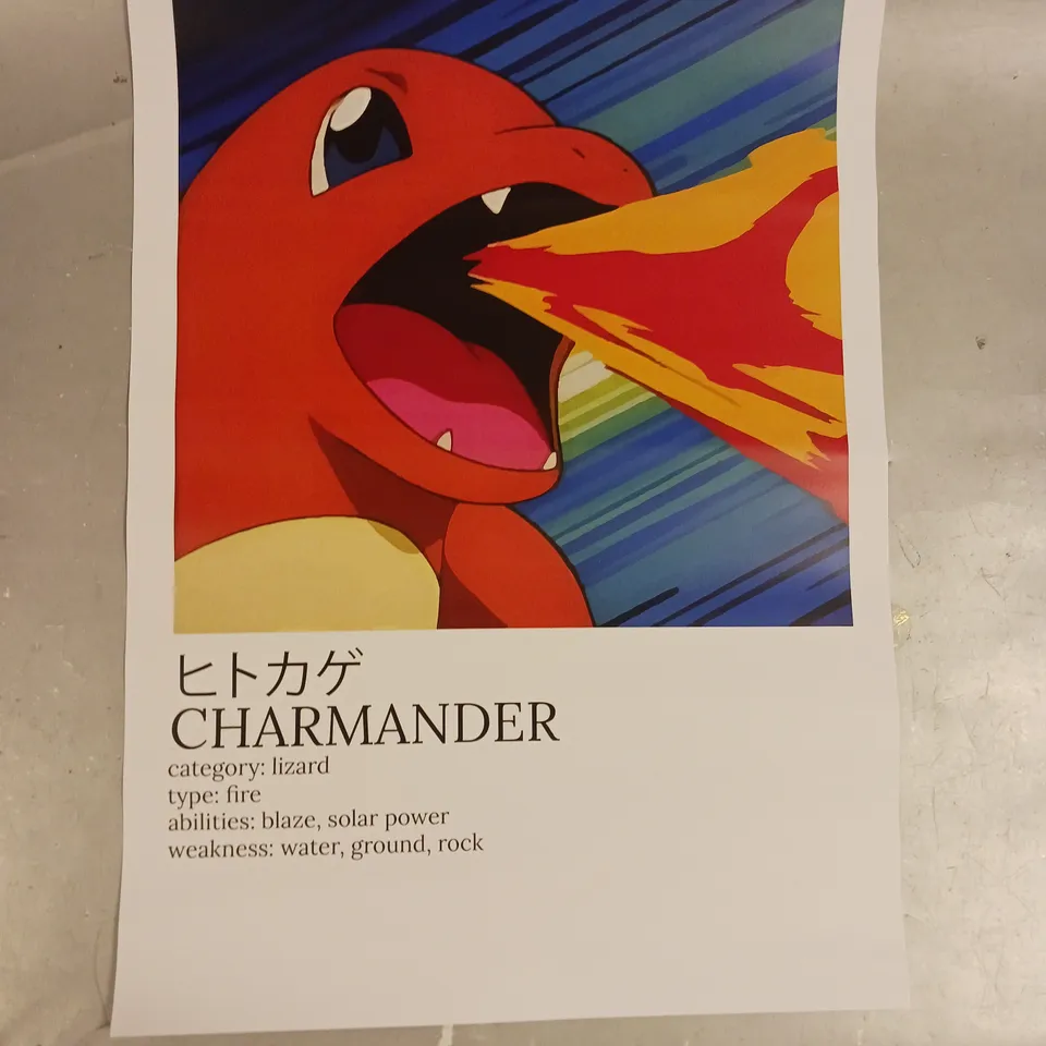 POKÉMON KANTO STARTERS BULBASAUR, CHARMANDER, AND SQUIRTLE ART PRINTS
