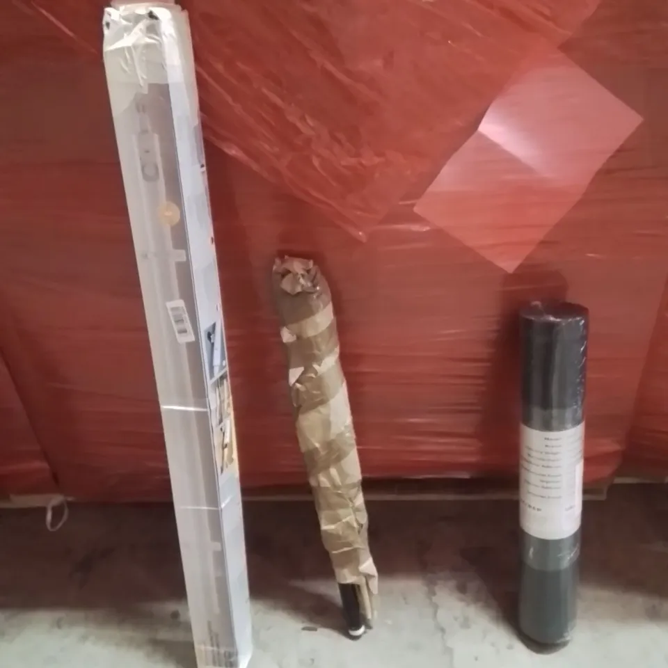 PALLET OF ASSORTED HOUSEHOLD GOODS AND PRODUCTS TO INCLUDE;SLIMLINE HEATER,SNOOKER CUE,CHAIR MAT