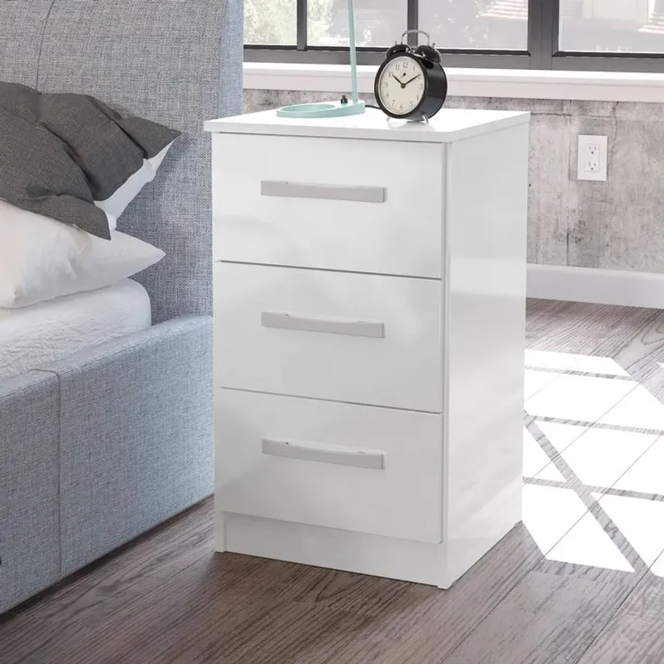 BOXED MARQUITTA 3 DRAWER BEDSIDE TABLE - WHITE (1 BOX)