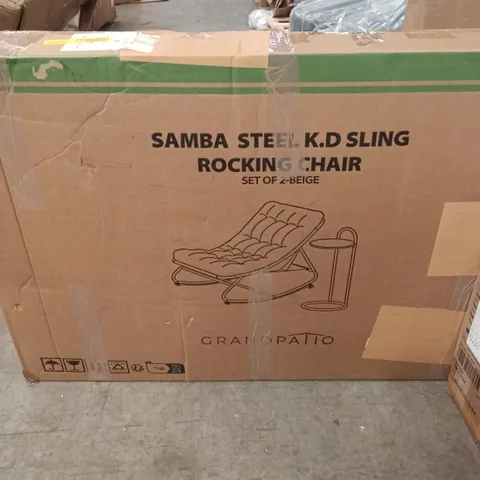 BOXED SAMBA STEEL K.D SLING ROCKING CHAIR SET OF 2 BEIGE 