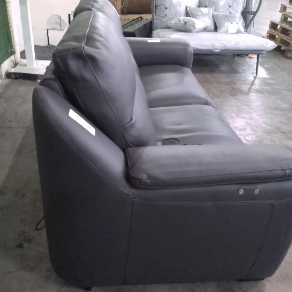 QUALITY ITALIAN DESIGNER PARMA NEW ELECTRIC RECLINER SOFA - DARK GREY LEATHER 