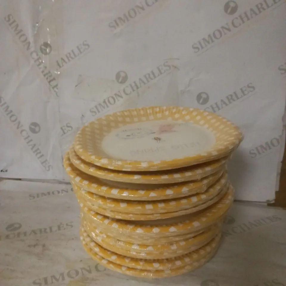 BOX OF 14 PACKETS OF 12 BRAND NEW "HELLO SPRING" PAPER PLATES