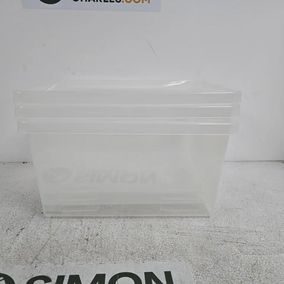 SET OF 3 PLASTIC STORAGE BOXES WITHOUT LIDS