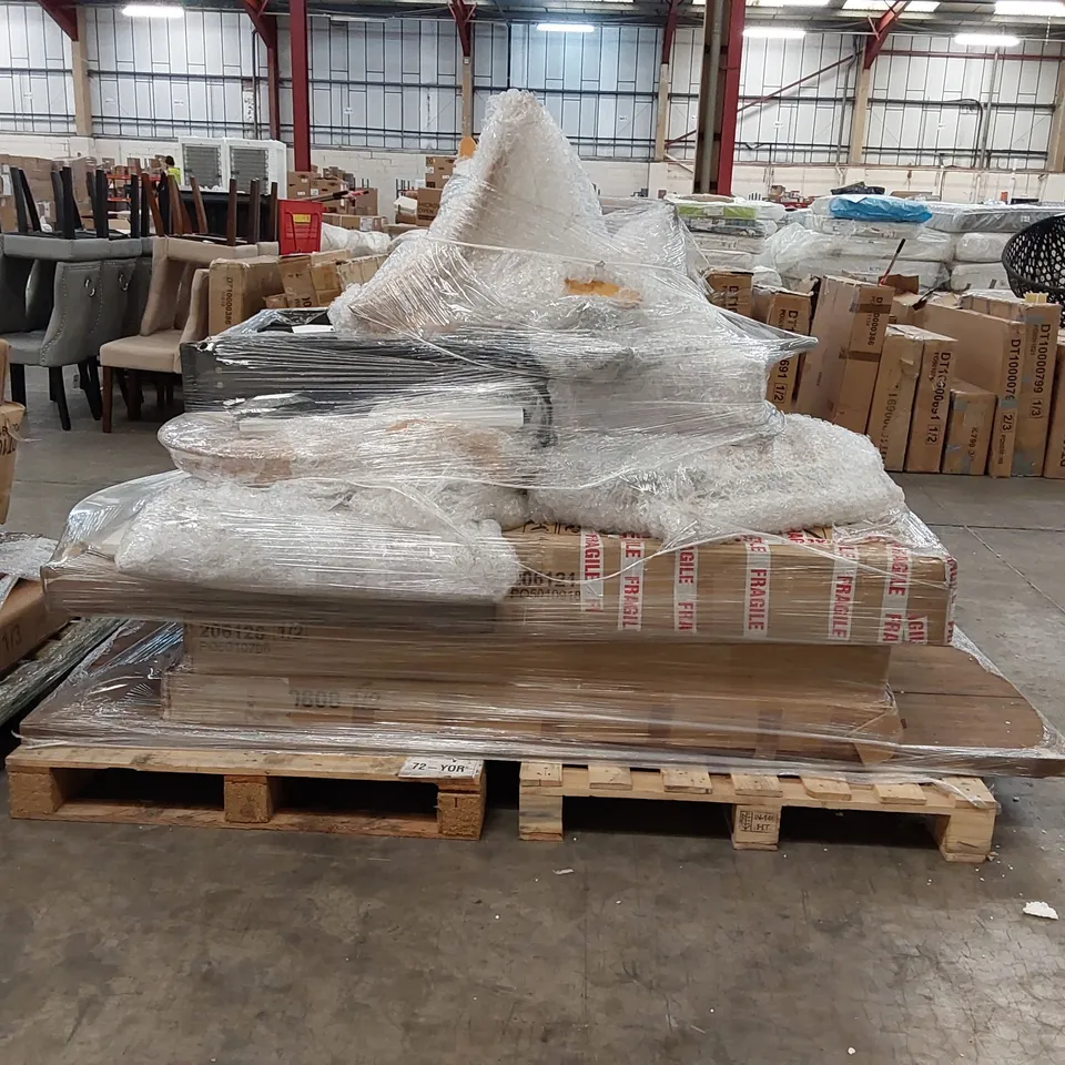 PALLET OF ASSORTED FURNITURE PARTS INCLUDING MOSTLY TABLE PARTS
