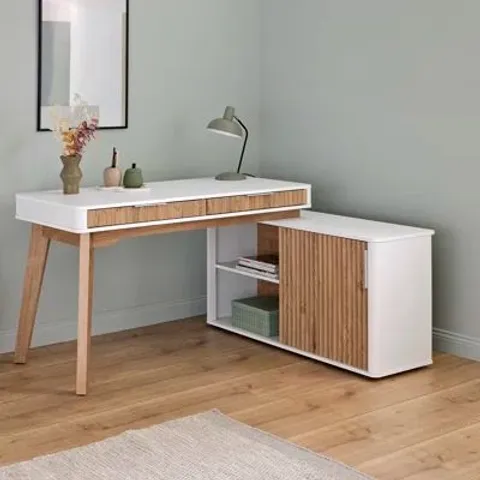 BOXED LOESS 142cm W DESK - WHITE/OAK (1 BOX)