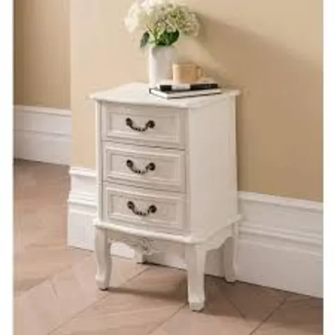 BRAND NEW BOXED HOMESDIRECT365 ETIENNE WHITE 3 DRAWER ANTIQUE FRENCH STYLE BEDSIDE TABLE