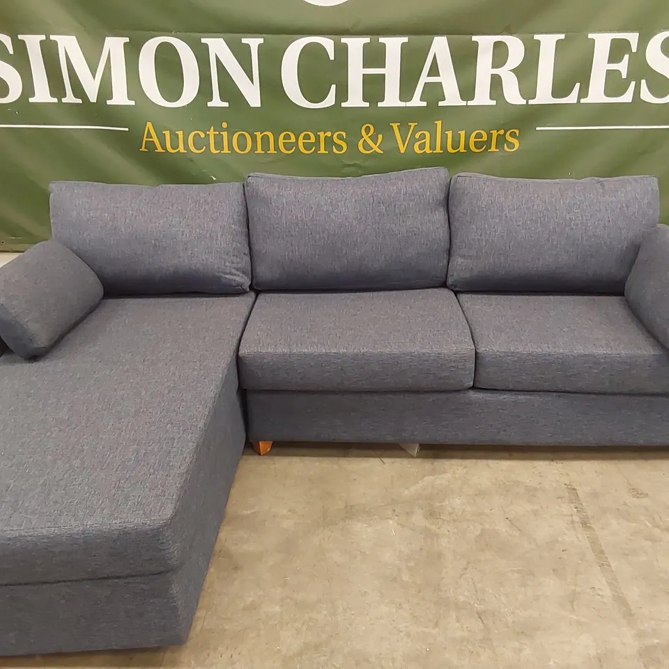 QUALITY DESIGNER CORNER CHAISE SOFA BED - BLUE FABRIC