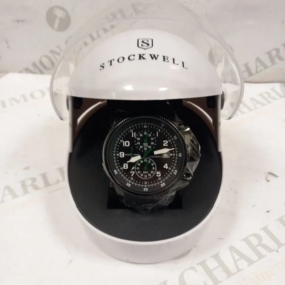 MEN’S STOCKWELL CHRONOGRAPH WATCH, LIMITED EDITION MOTOR SPORTS ISSUE. GREEN & BLACK, RUBBER STRAP. 