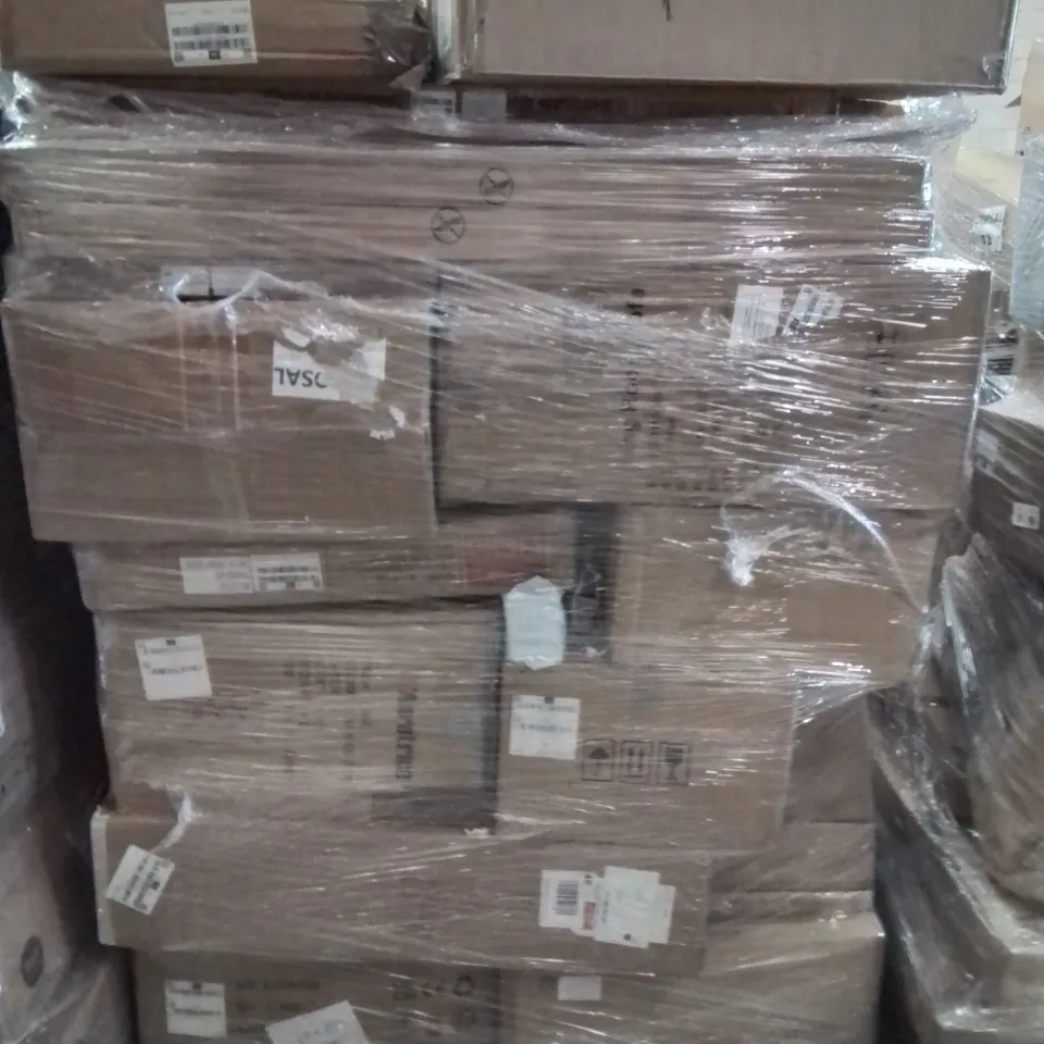 PALLET CONTAINING VARIOUS ASSORTED ITEMS TO INCLUDE,  BLOOD PRESSURE MACHINE, SOFA PARTS, BEDSIDE DRAWER UNIT, DISTILER AND LOT MORE UNMARKED BOXED ITEMS 