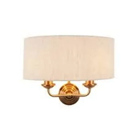 BOXED ENDON HIGHCLERE 2 LIGHT WALL LIGHT VINTAGE BRASS & NATURAL LINEN SHADE