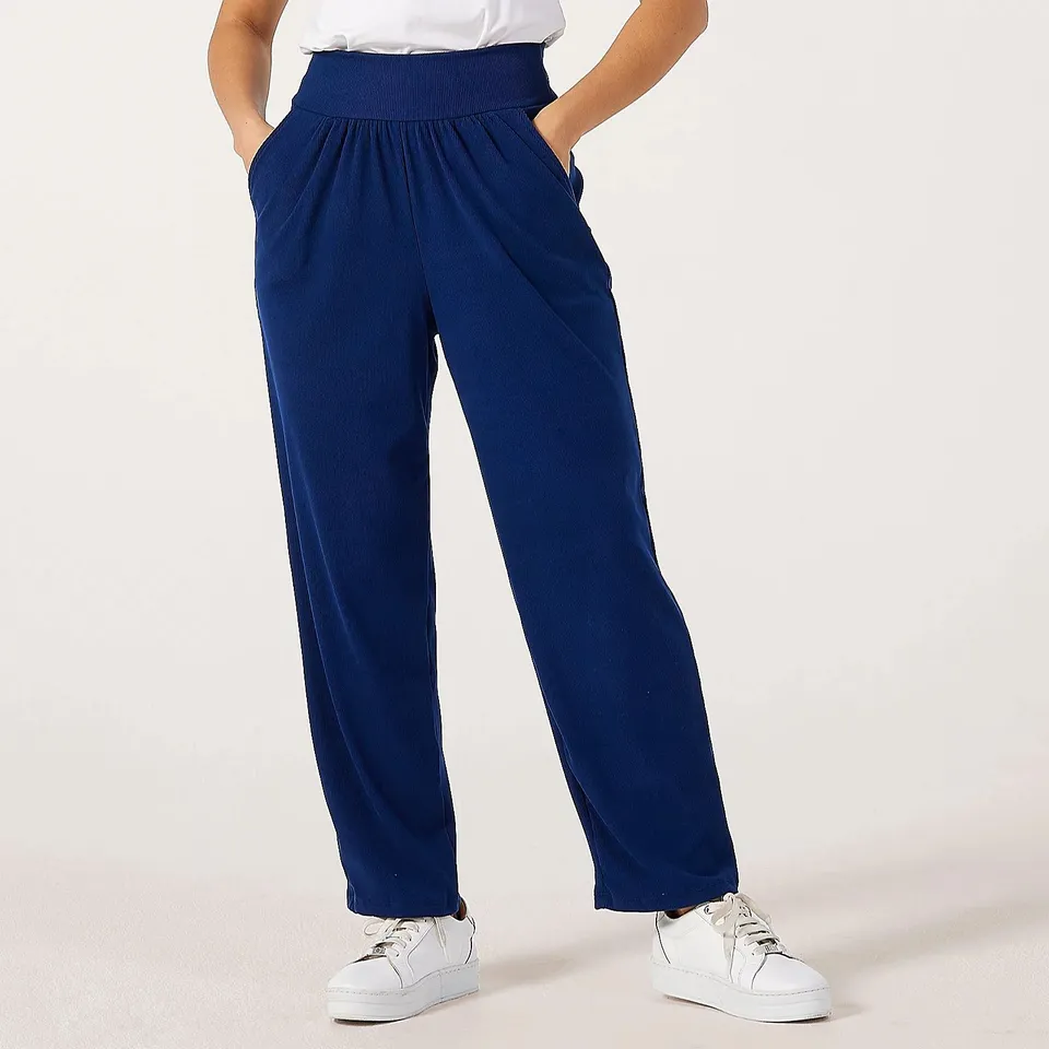 KIM & CO SOFT RIB KNIT PETITE WELLNESS TROUSERS MEDIUM FRENCH NAVY