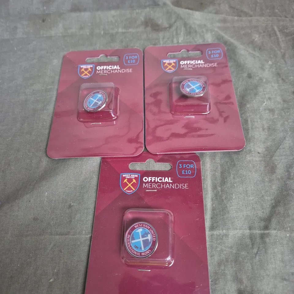 LOT OF 3 WEST HAM UNITED INTERNATIONAL IRONS PIN BADGES