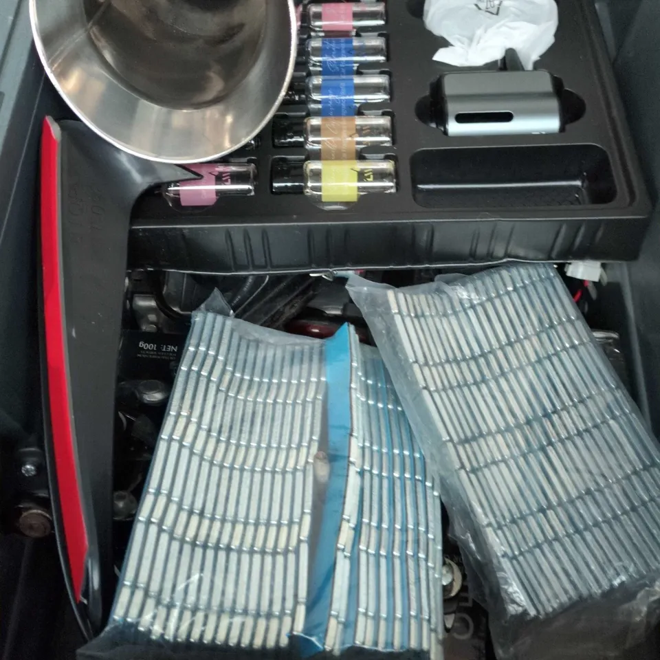 BOX OF ASSORTED ITEMS TO INCLUDE - WHEEL WIGHT'S - EXHAUST TIPS - BIKE BRAKES