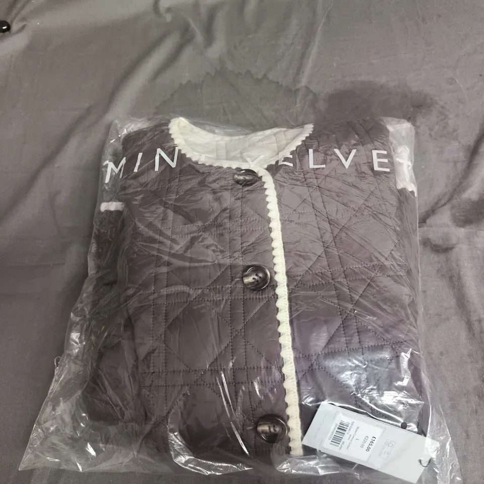 MINT VELVET BROWN QUILTED JACKET WITH WHITE TRIM – SIZE L 