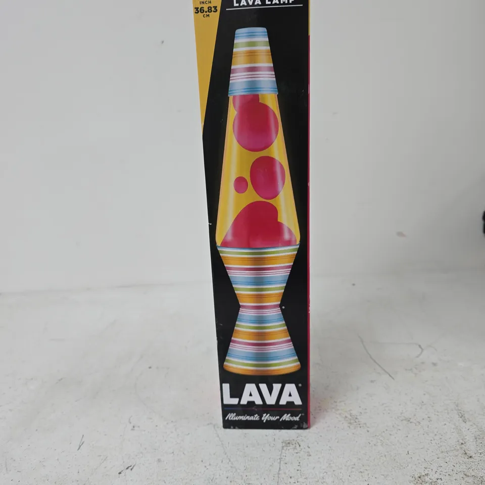LAVA CLASSIC LAVA LAMP – BEACH UMBRELLA DESIGN, 14.5 INCH (36.8 CM) TALL, PINK LAVA IN YELLOW LIQUID