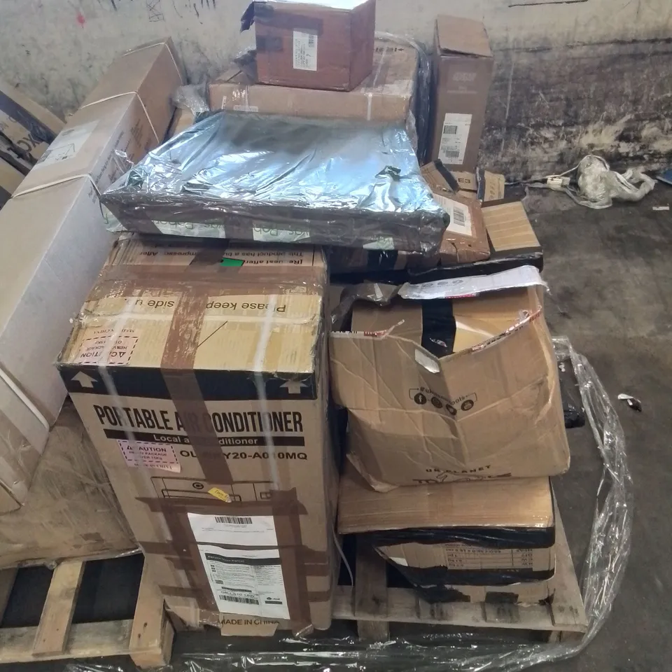 PALLET CONTAINING VARIOUS HOUSEHOLD ITEMS FURNITURE PARTS ETC.