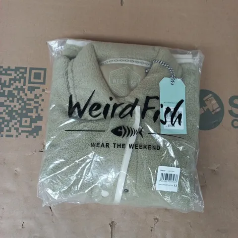 BAGGED WEIRD FISH ALESSIA LIGHTWEIGHT BORG SHACKET IN LAUREL GREEN SIZE 12