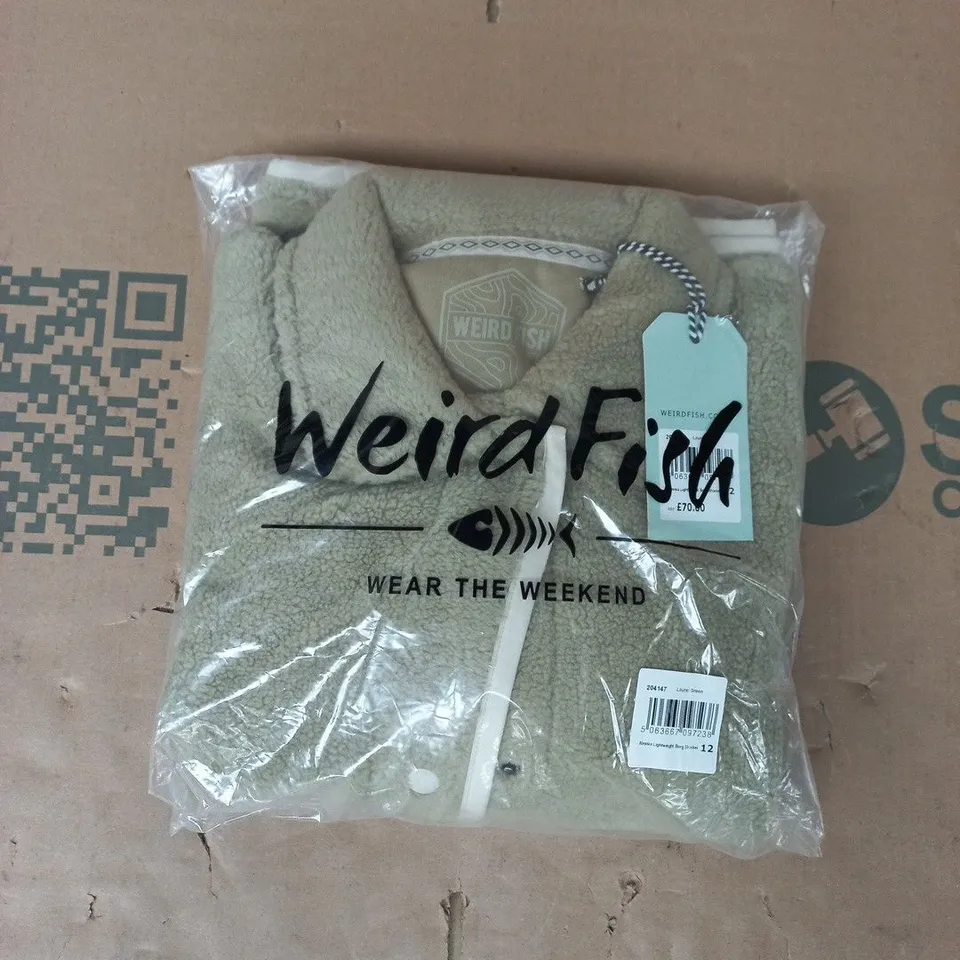 BAGGED WEIRD FISH ALESSIA LIGHTWEIGHT BORG SHACKET IN LAUREL GREEN SIZE 12