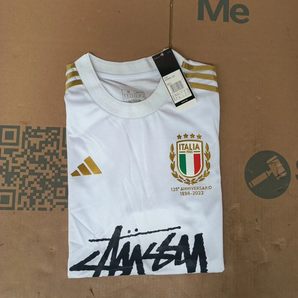 ADIDAS ITALY 2023 125TH ANNIVERSARY EDITION FOOTBALL JERSEY IN WHITE SIZE MEDIUM