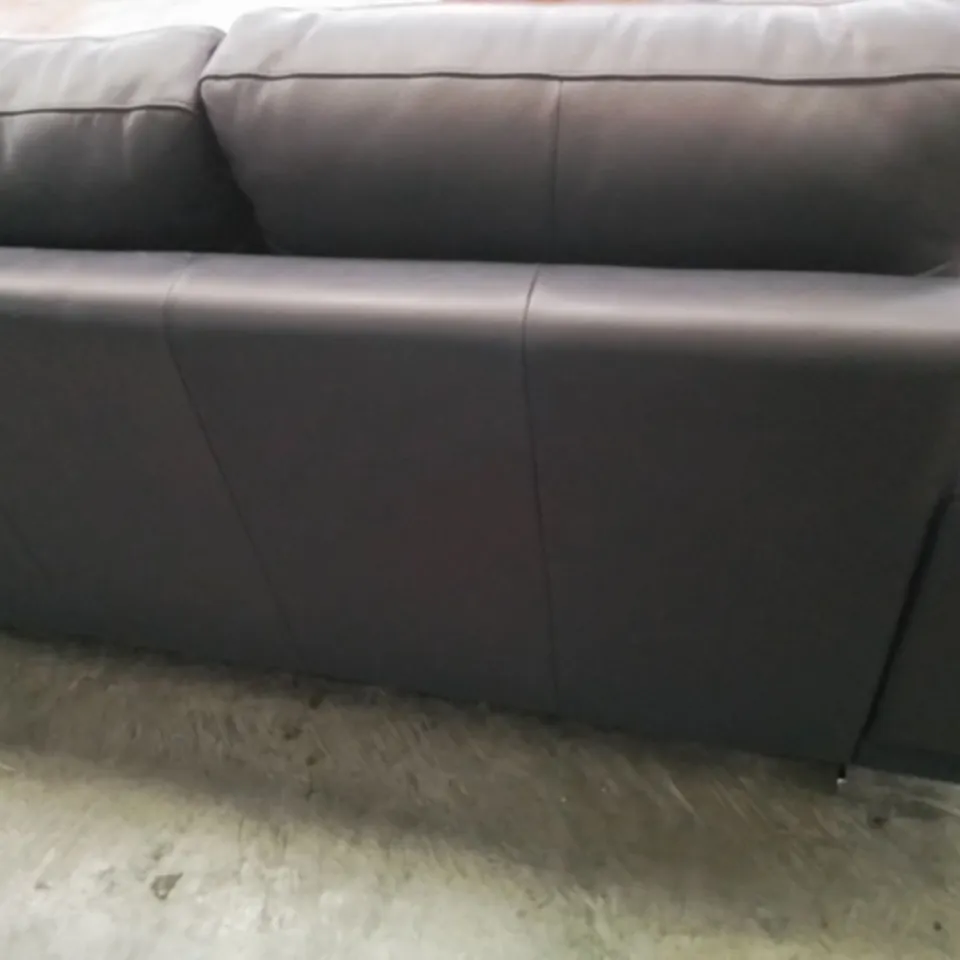 QUALITY DESIGNER LEATHER 3 SEATER CONTEMPORARY SOFA IN NAVY WITH CHROME FEET