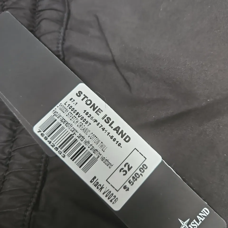 STONE ISLAND BLACK CARGO TROUSERS – SLIM FIT, WAIST 32