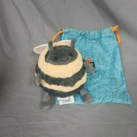 JELLYCAT LONDON BEE PLUSH TOY WITH BLUE DRAWSTRING BAG