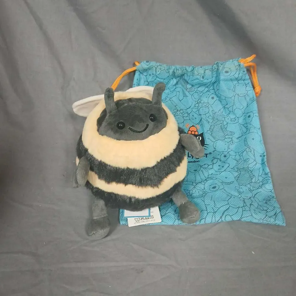 JELLYCAT LONDON BEE PLUSH TOY WITH BLUE DRAWSTRING BAG