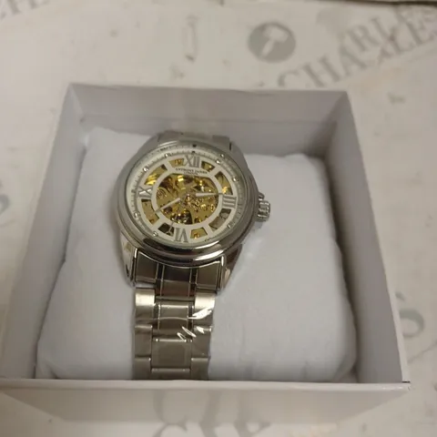 BOXED ANTHONY JAMES GENTS LIMITED EDITION SKELETON AUTOMATIC  STAINLESS STEEL WATCH - WATER RESISTANT. 