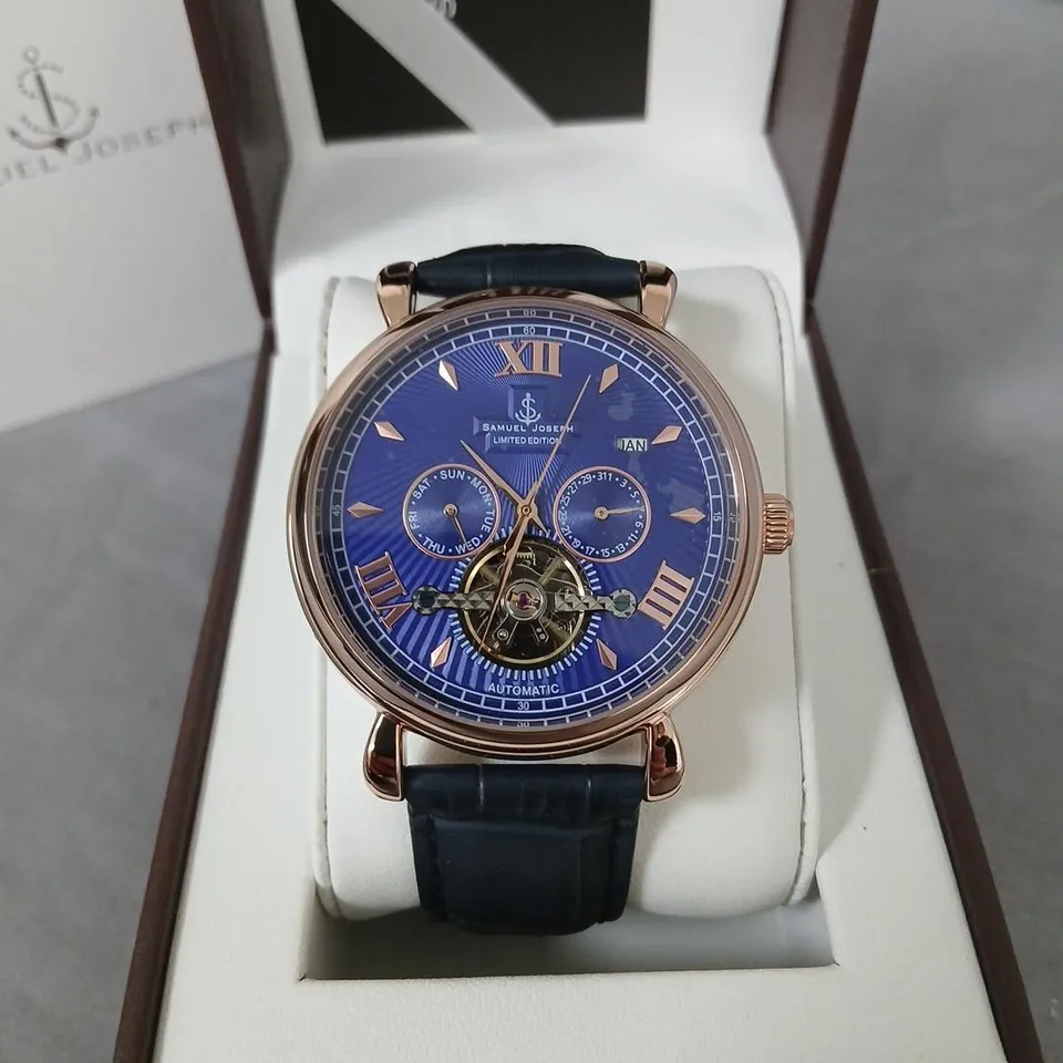 SAMUEL JOSEPH AUTOMATIC LIMITED EDITION ROSE GOLD BLUE DIAL WATCH – SJ0006