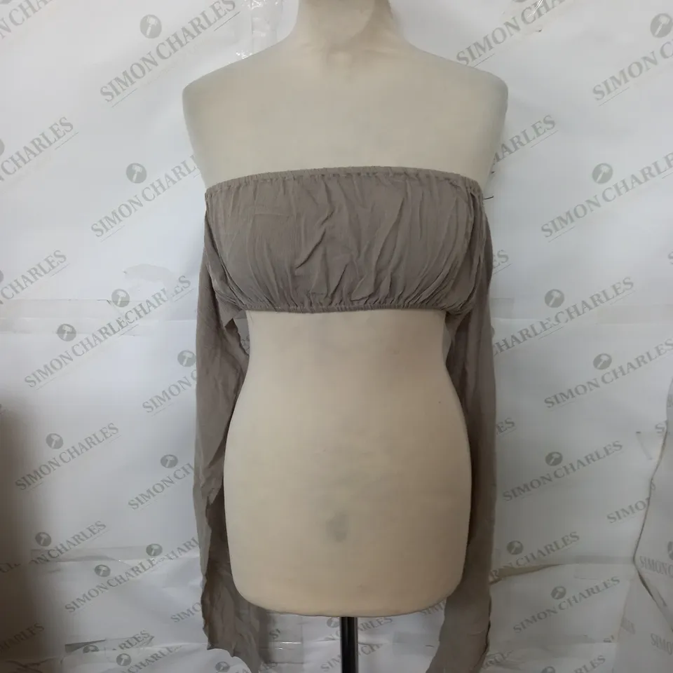 NASTY GAL UK 12 CRINKLE BANDEAU TIE FRONT COVER UP TOP STONE 