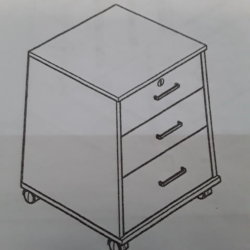 BOXED BROWN BEDSIDE CHEST WITH WHEELS