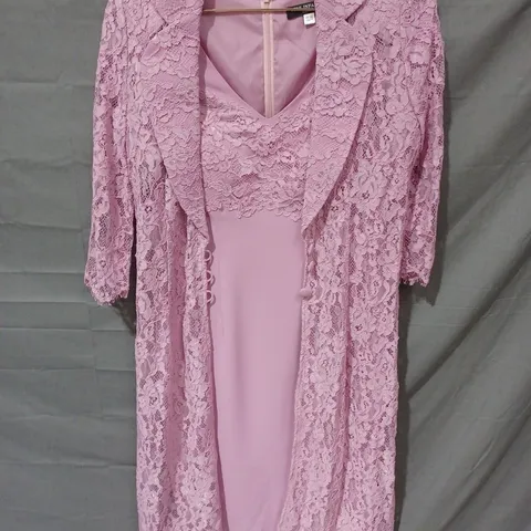 VEBI INFANTINO FOR RONALD JOYCE TWO PIECE MESH JACET & DRESS IN DUSTY ROSE - SIZE 12